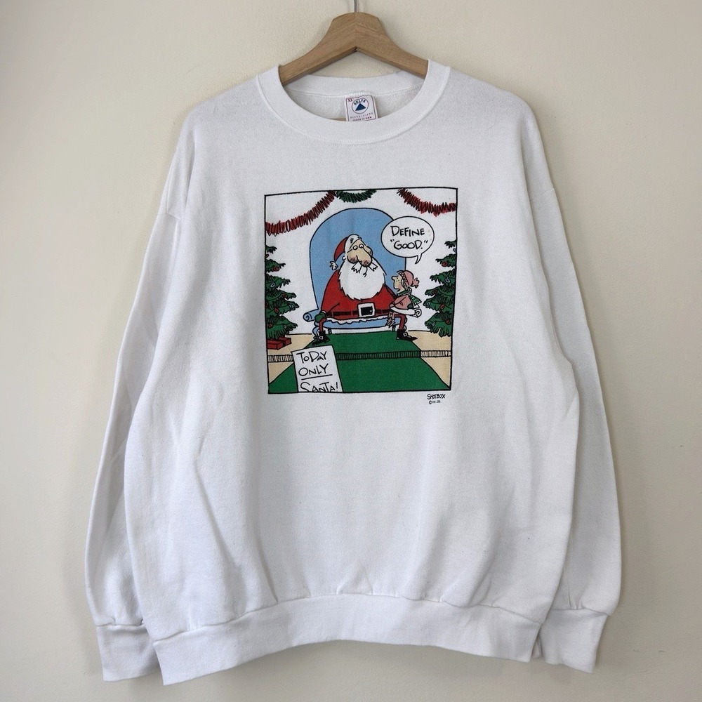 Vintage 90s Christmas Santa Claus Comic Cartoon Art Naughty Funny Sweatshirt XL
